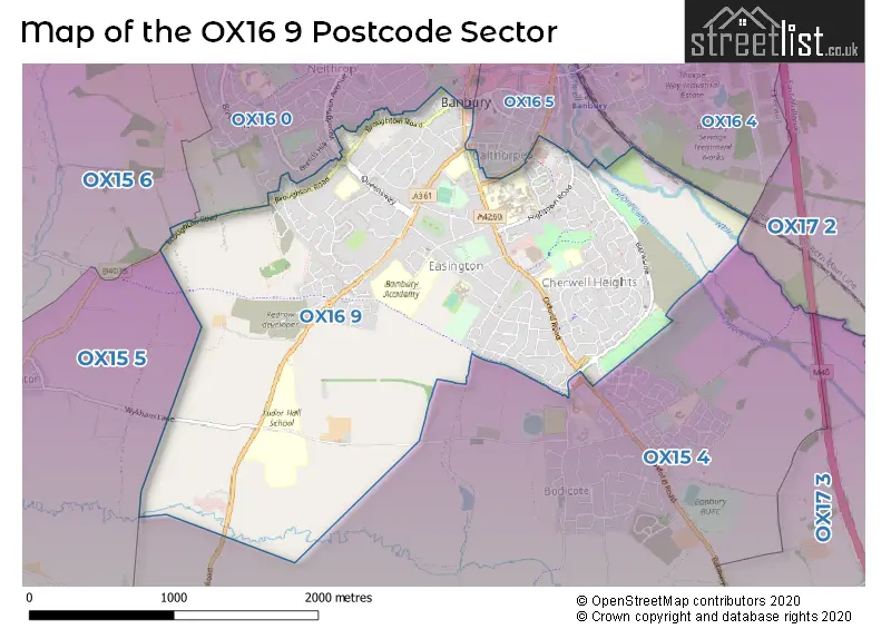 Map of the OX16 9 and surrounding postcode sector
