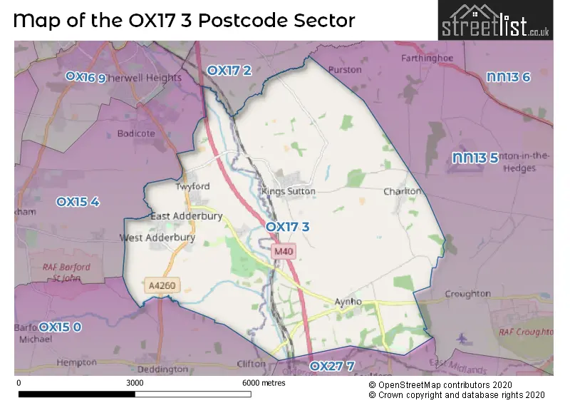 Map of the OX17 3 and surrounding postcode sector