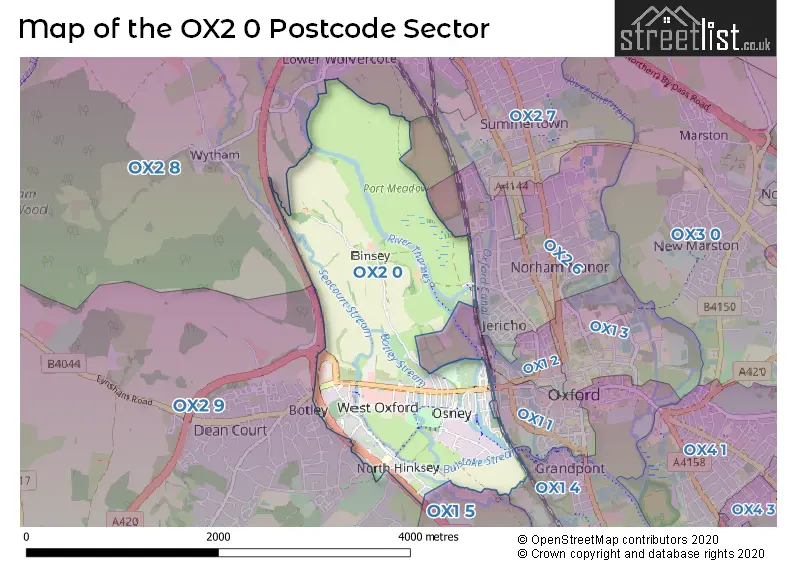 Map of the OX2 0 and surrounding postcode sector