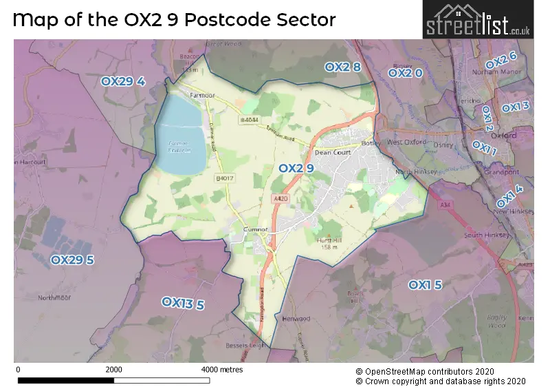 Map of the OX2 9 and surrounding postcode sector