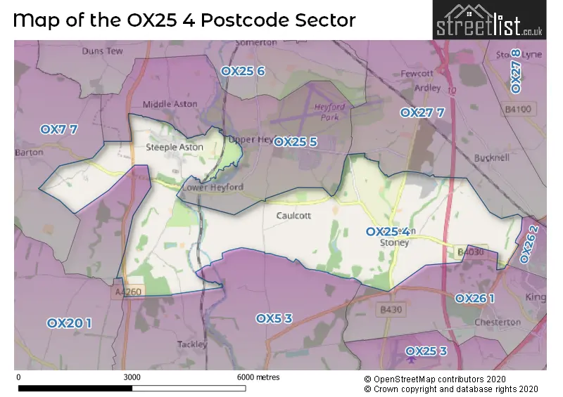 Map of the OX25 4 and surrounding postcode sector