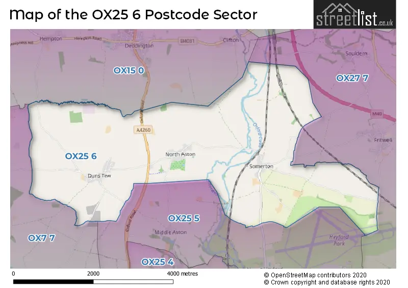 Map of the OX25 6 and surrounding postcode sector