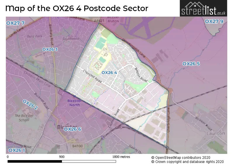 Map of the OX26 4 and surrounding postcode sector