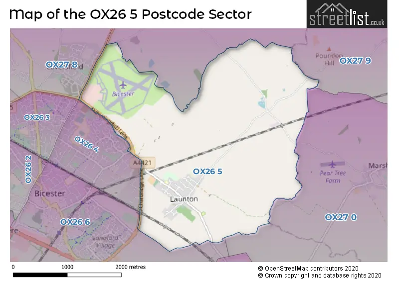 Map of the OX26 5 and surrounding postcode sector