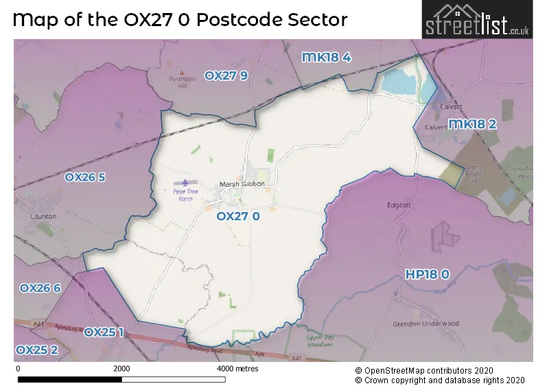 Map of the OX27 0 and surrounding postcode sector