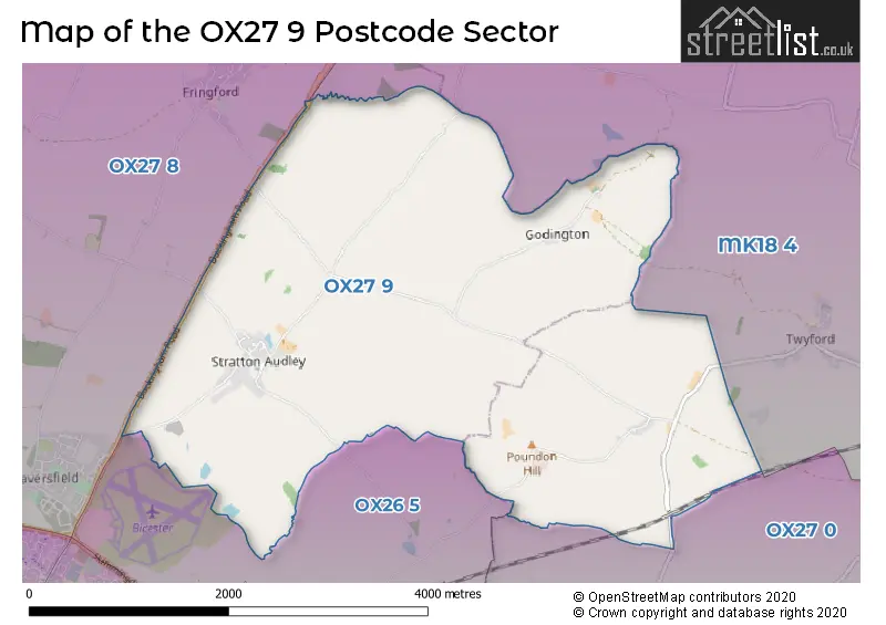 Map of the OX27 9 and surrounding postcode sector