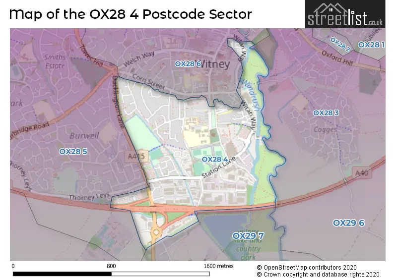 Map of the OX28 4 and surrounding postcode sector