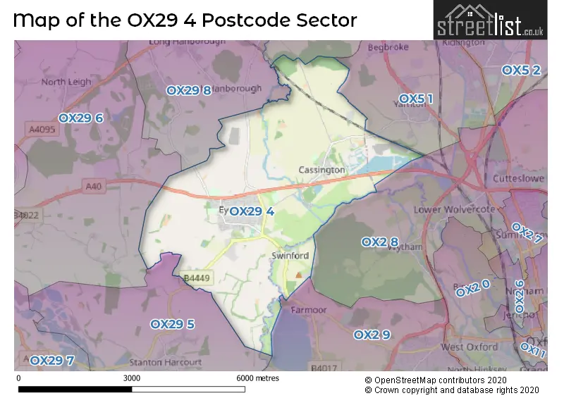Map of the OX29 4 and surrounding postcode sector