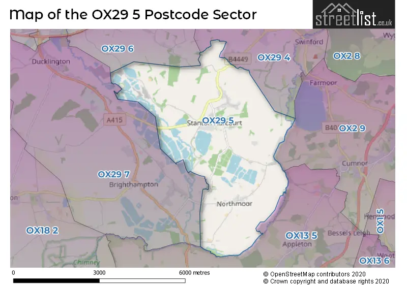 Map of the OX29 5 and surrounding postcode sector