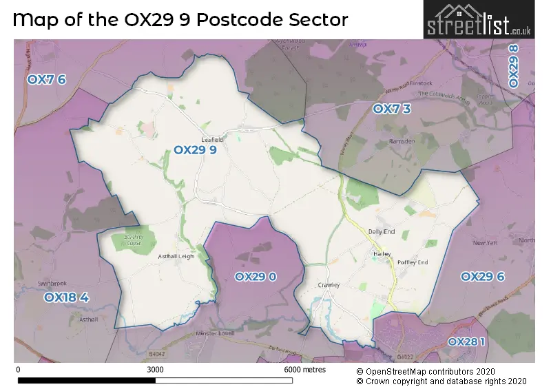 Map of the OX29 9 and surrounding postcode sector