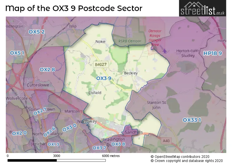 Map of the OX3 9 and surrounding postcode sector