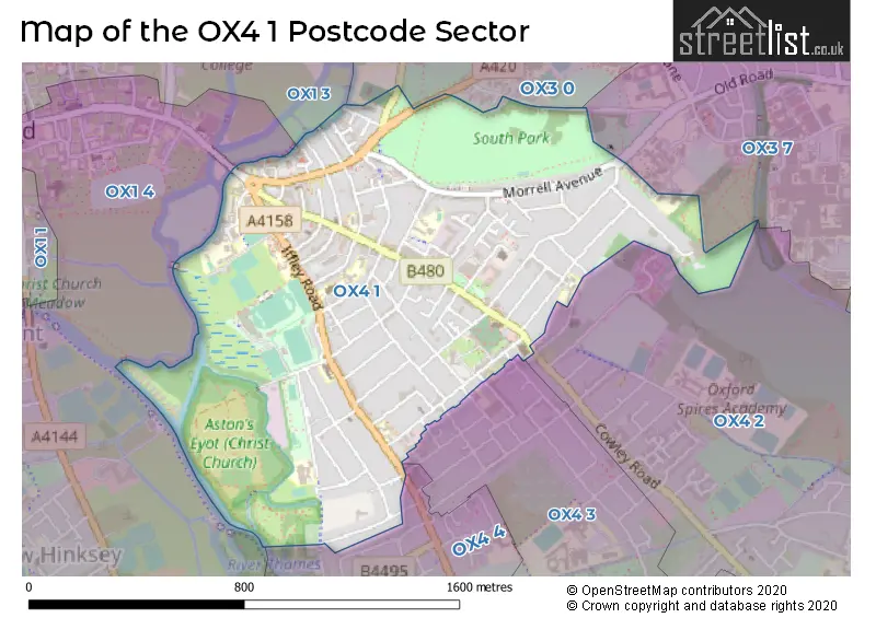 Map of the OX4 1 and surrounding postcode sector