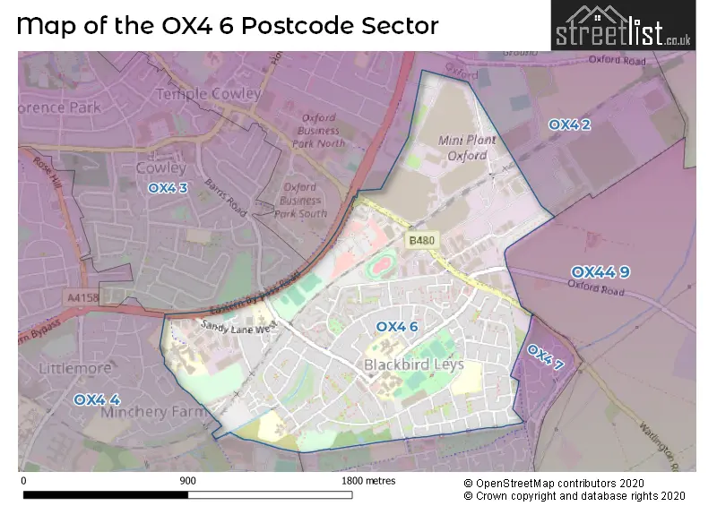 Map of the OX4 6 and surrounding postcode sector