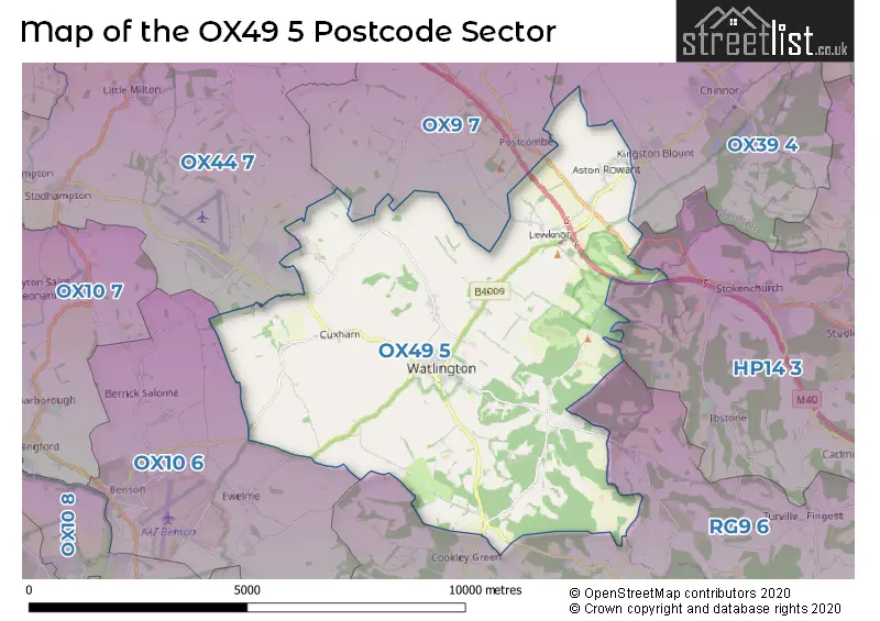 Map of the OX49 5 and surrounding postcode sector