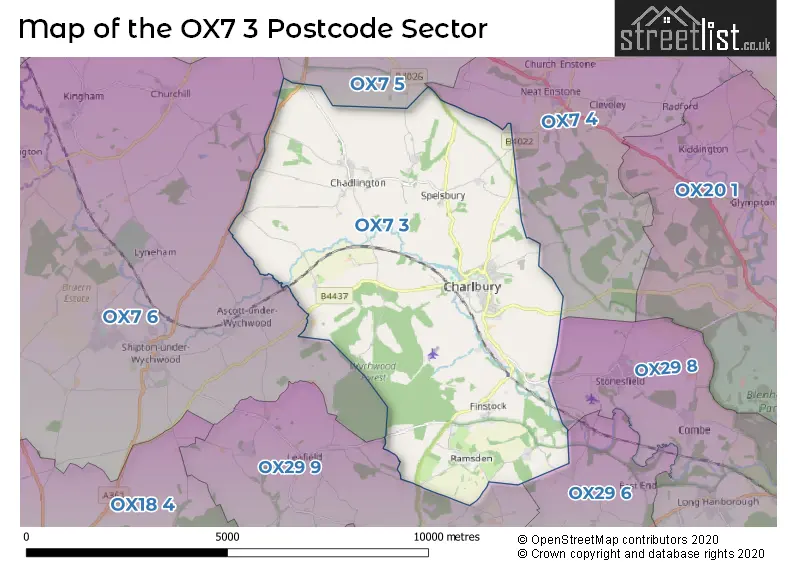 Map of the OX7 3 and surrounding postcode sector