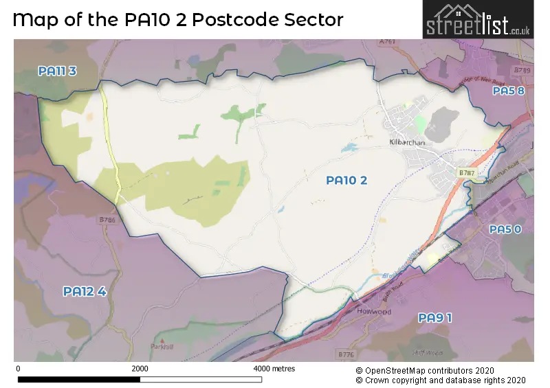 Map of the PA10 2 and surrounding postcode sector