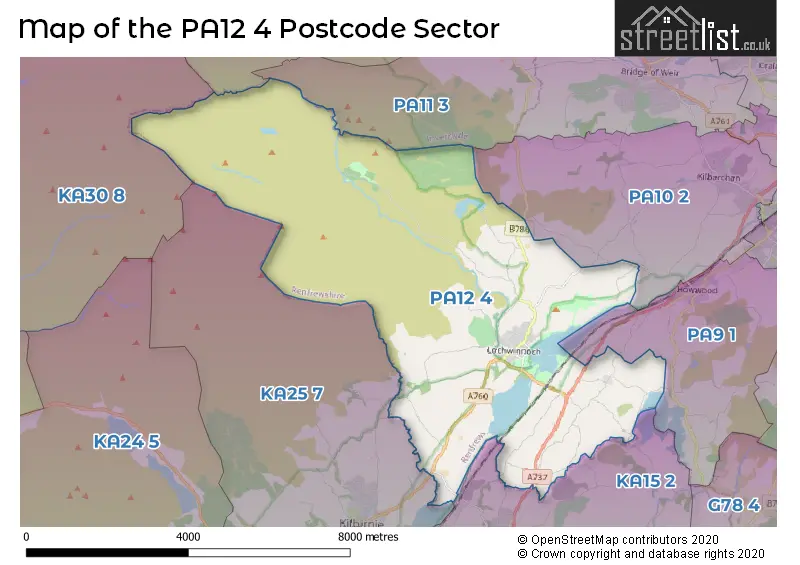 Map of the PA12 4 and surrounding postcode sector