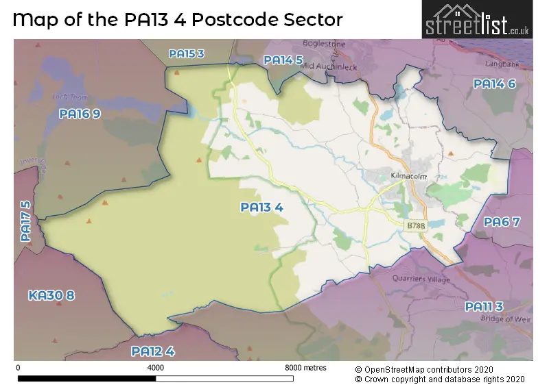 Map of the PA13 4 and surrounding postcode sector