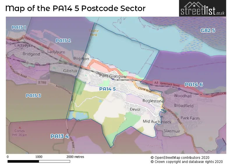 Map of the PA14 5 and surrounding postcode sector