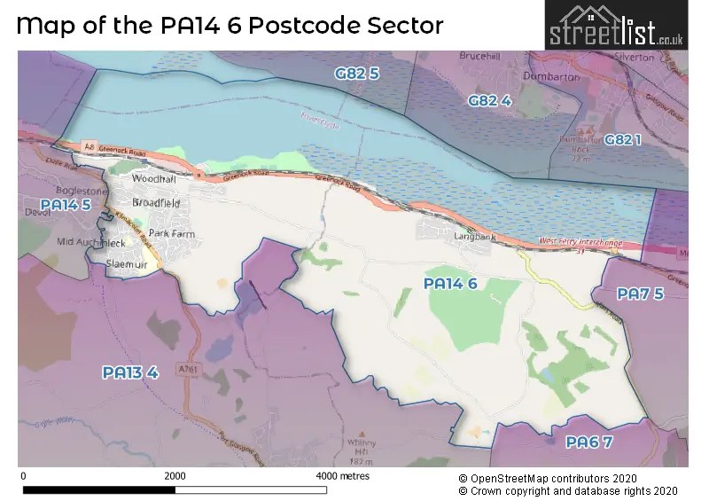 Map of the PA14 6 and surrounding postcode sector