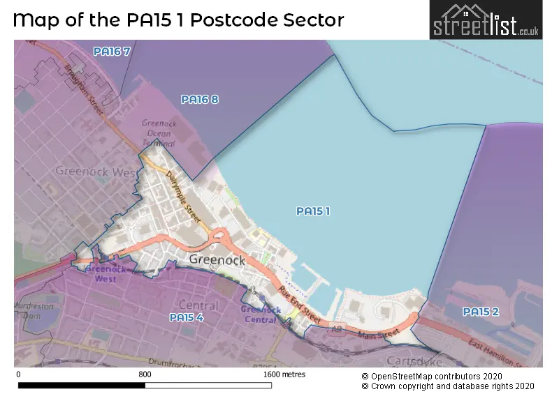 Map of the PA15 1 and surrounding postcode sector