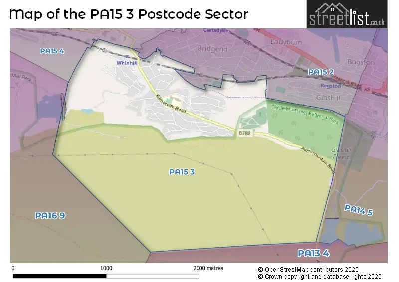Map of the PA15 3 and surrounding postcode sector