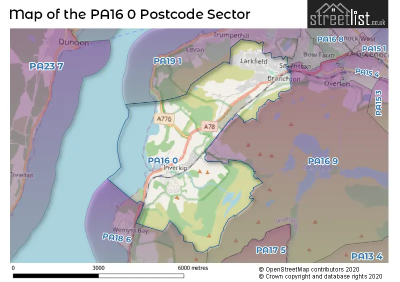 Map of the PA16 0 and surrounding postcode sector