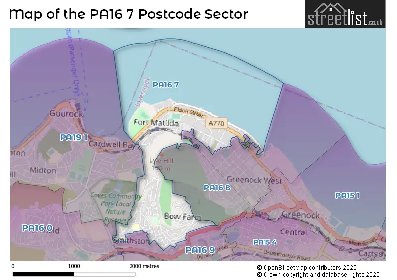 Map of the PA16 7 and surrounding postcode sector