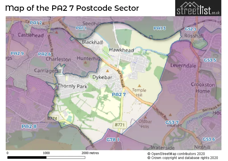 Map of the PA2 7 and surrounding postcode sector