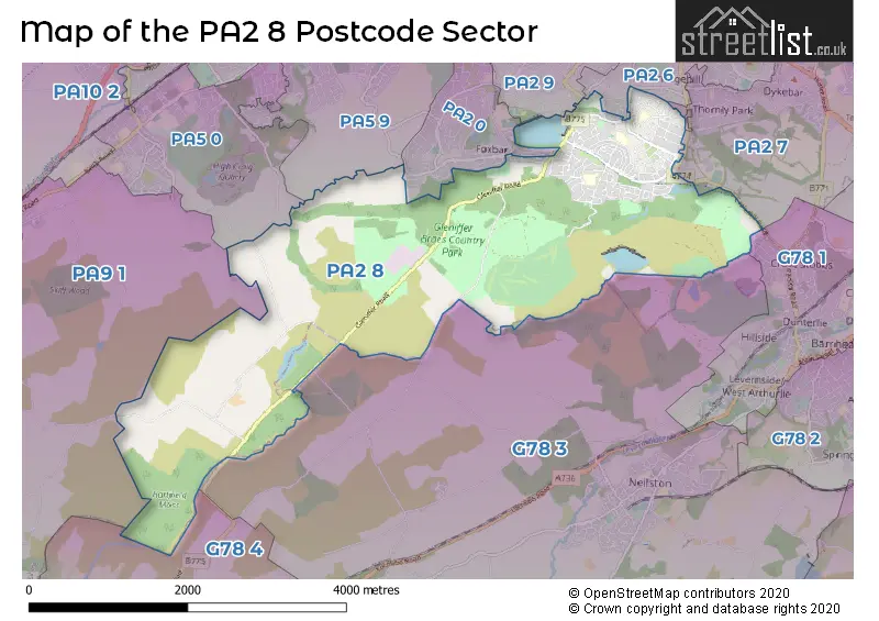 Map of the PA2 8 and surrounding postcode sector