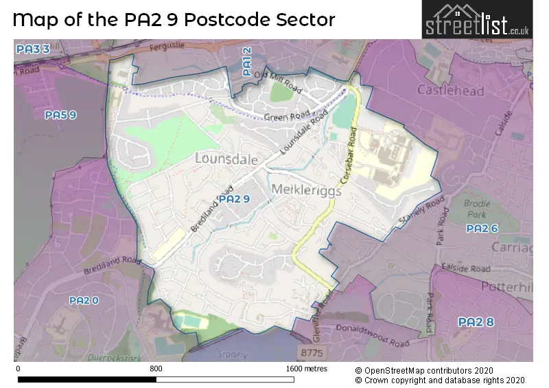 Map of the PA2 9 and surrounding postcode sector