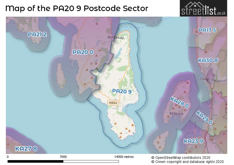 Map of the PA20 9 and surrounding postcode sector