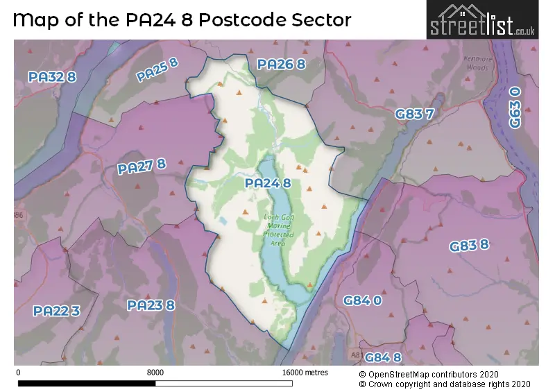 Map of the PA24 8 and surrounding postcode sector