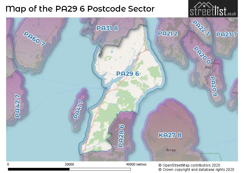Map of the PA29 6 and surrounding postcode sector