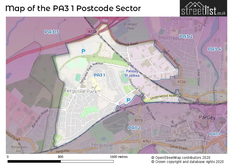 Map of the PA3 1 and surrounding postcode sector
