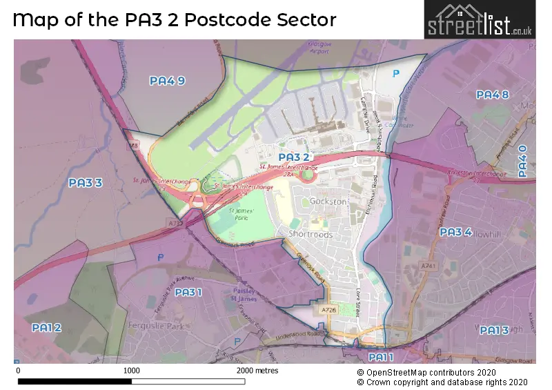 Map of the PA3 2 and surrounding postcode sector