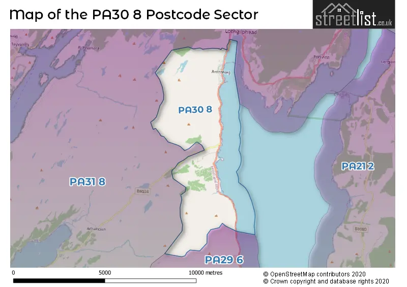 Map of the PA30 8 and surrounding postcode sector