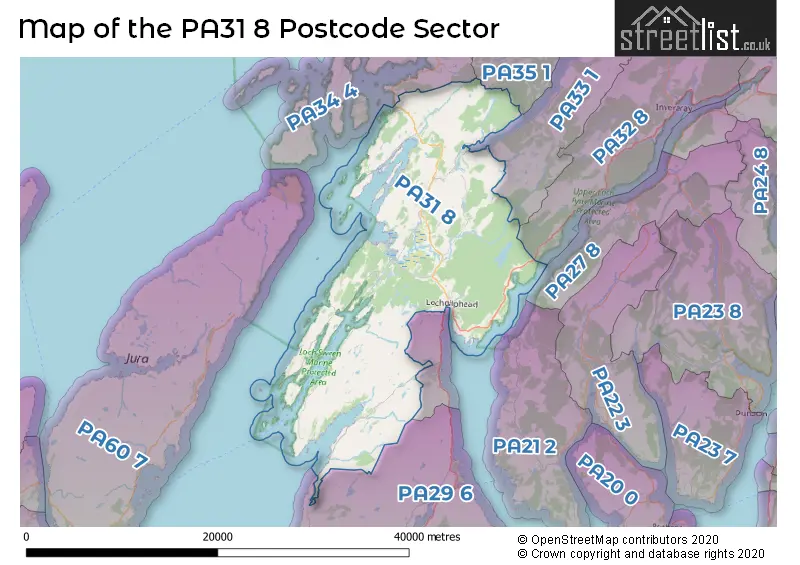 Map of the PA31 8 and surrounding postcode sector