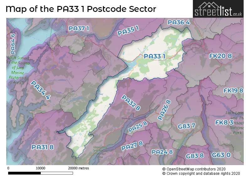 Map of the PA33 1 and surrounding postcode sector