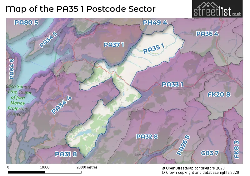 Map of the PA35 1 and surrounding postcode sector
