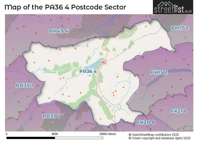 Map of the PA36 4 and surrounding postcode sector