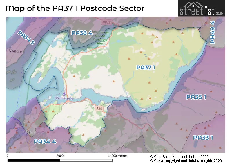 Map of the PA37 1 and surrounding postcode sector