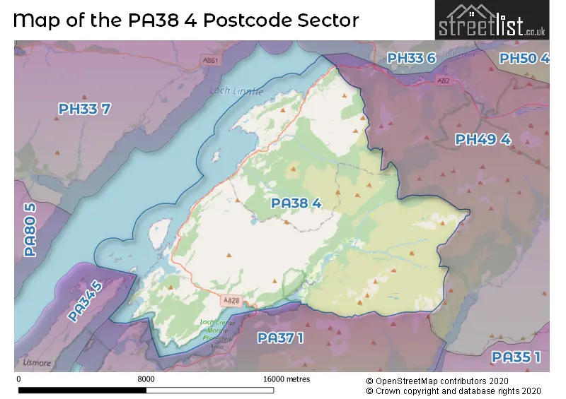 Map of the PA38 4 and surrounding postcode sector