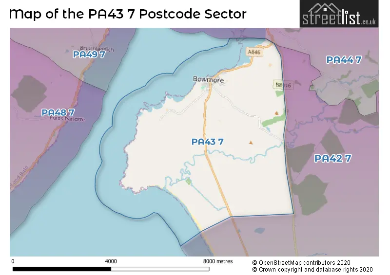 Map of the PA43 7 and surrounding postcode sector