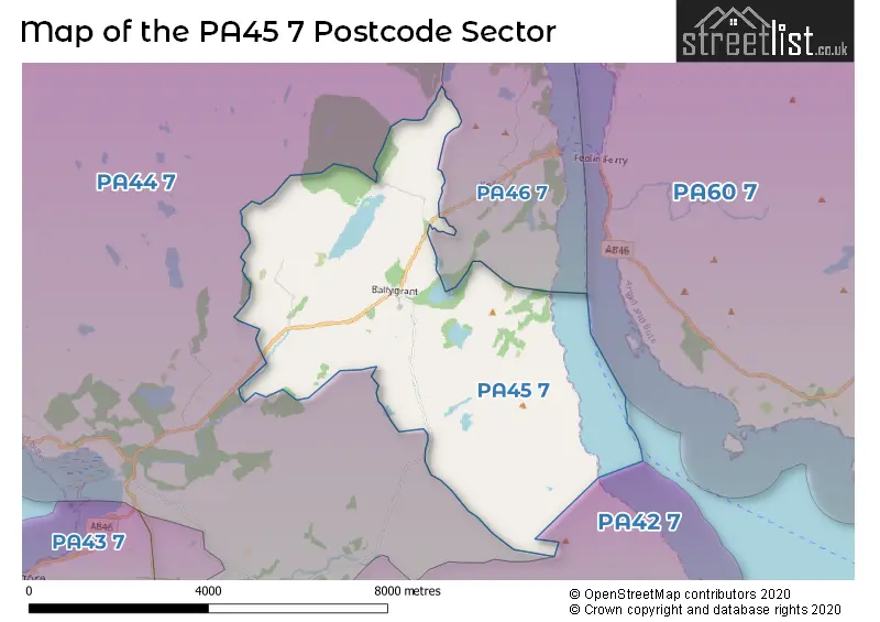 Map of the PA45 7 and surrounding postcode sector