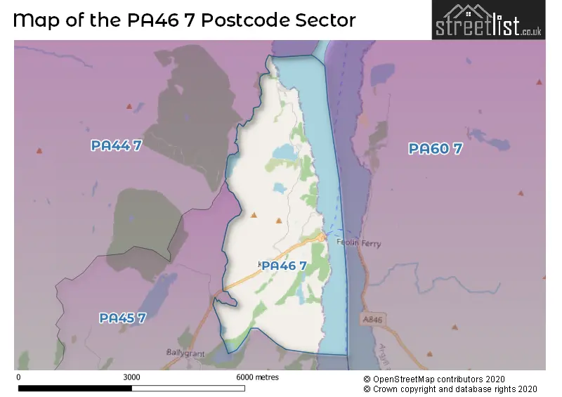 Map of the PA46 7 and surrounding postcode sector