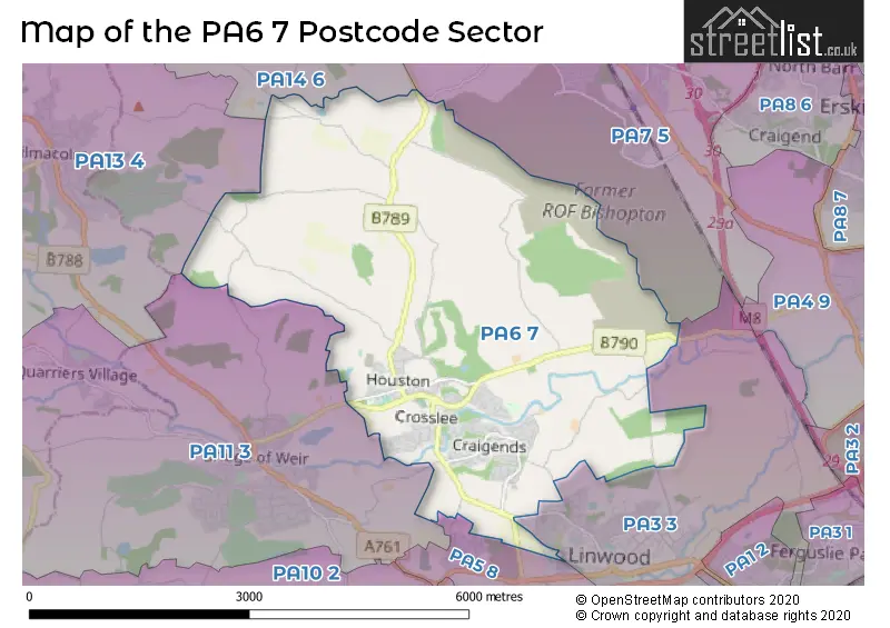 Map of the PA6 7 and surrounding postcode sector