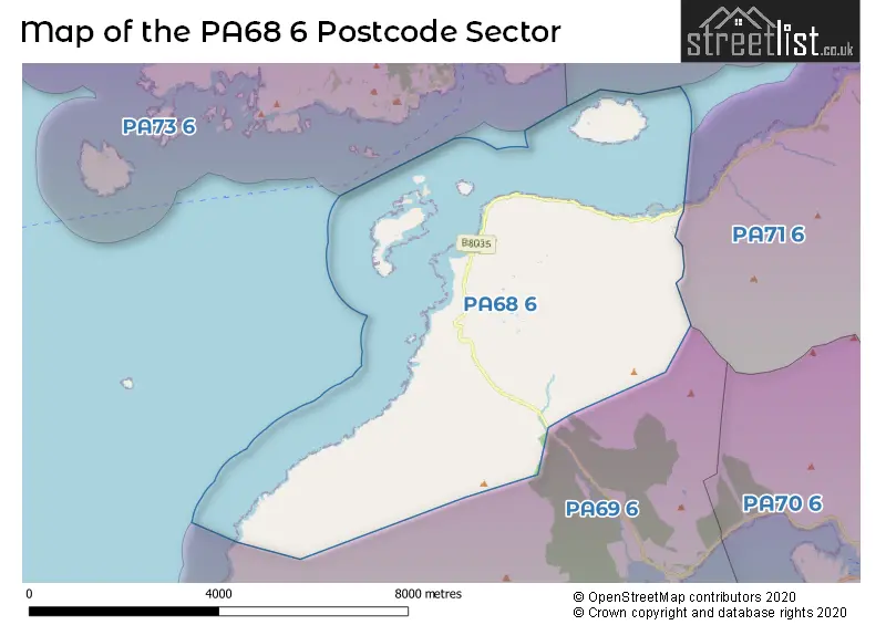 Map of the PA68 6 and surrounding postcode sector