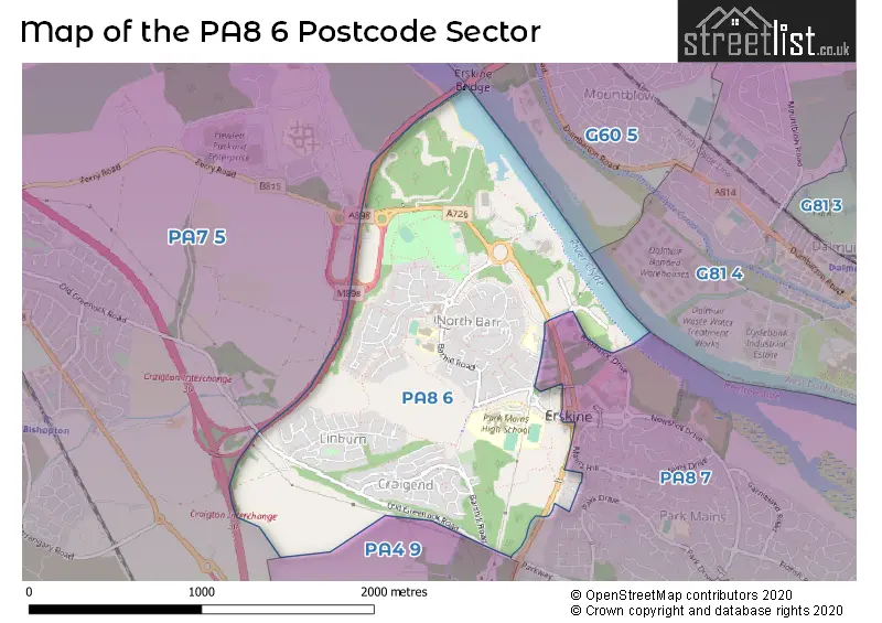 Map of the PA8 6 and surrounding postcode sector