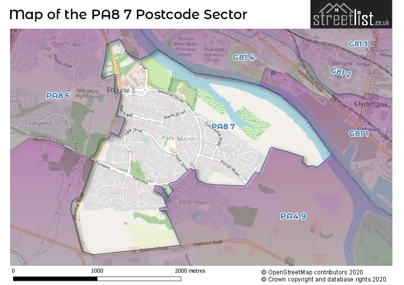 Map of the PA8 7 and surrounding postcode sector